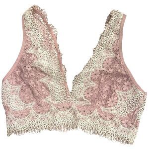 Victoria's Secret Womens Floral Lace Bralette Sz L Wireless Super Soft Stretchy
